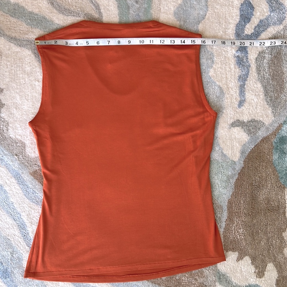 Burnt-Orange V-neck Sleeveless Blouse - Picture 9 of 10